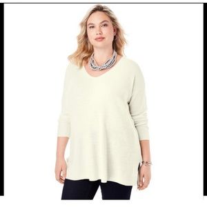 Jessica London Ribbed V-Neck Pullover Sweater